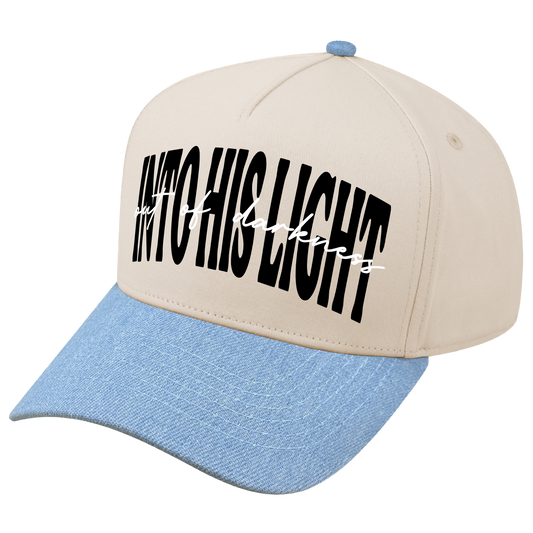 INTO HIS LIGHT HAT  -  DENIM AND CREAM